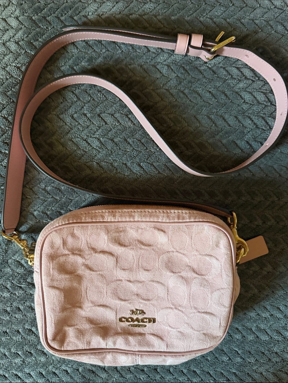 Coach Blush Pink Denim Crossbody with Gold Hardware
